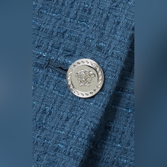 CURRENT SEASON Versace double breasted metallic blue tweed blazer jacket NWT - Picture 6 of 13